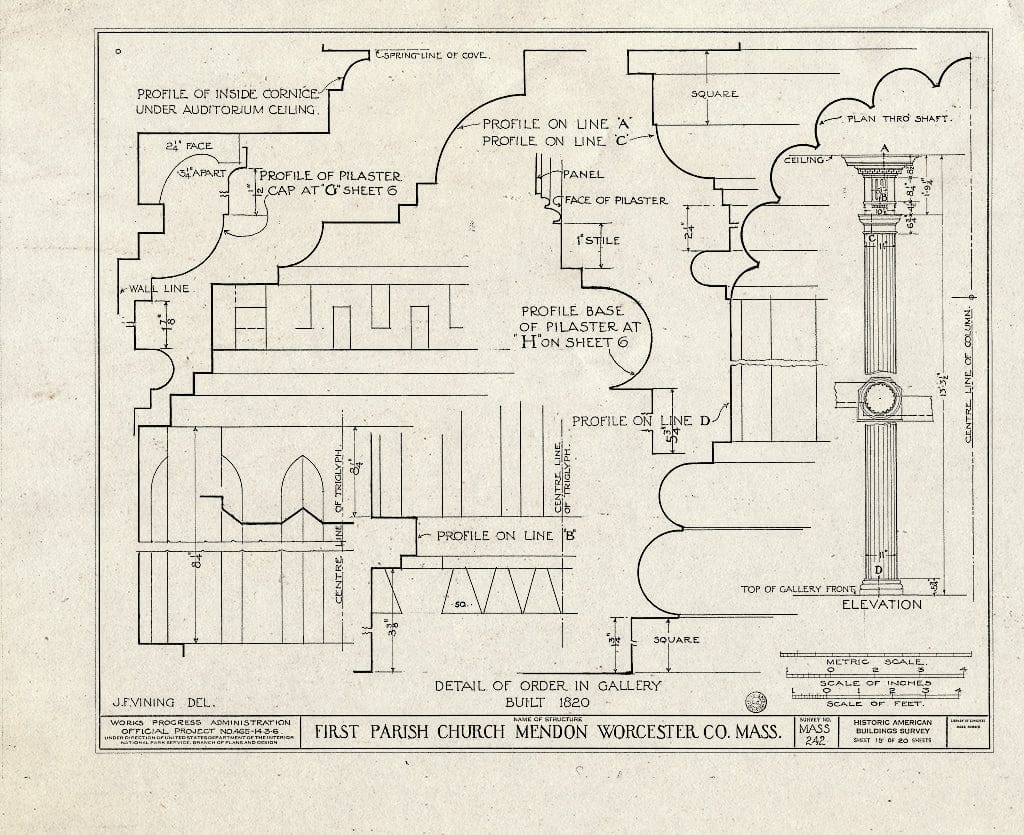 Blueprint HABS Mass,14-MEND,1- (Sheet 16 of 20) - First Parish Church (Unitarian) & Carriage Shed, Maple & Elm Streets, Mendon, Worcester County, MA