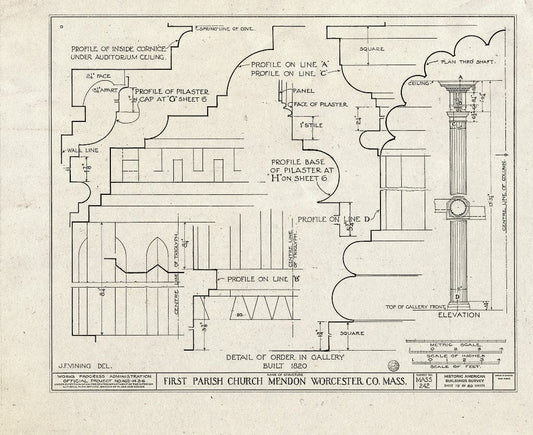 Blueprint HABS Mass,14-MEND,1- (Sheet 16 of 20) - First Parish Church (Unitarian) & Carriage Shed, Maple & Elm Streets, Mendon, Worcester County, MA