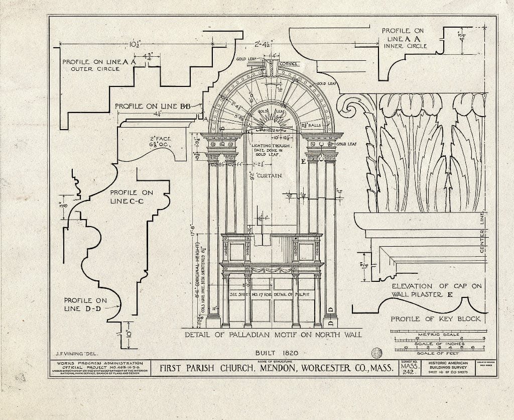 Blueprint HABS Mass,14-MEND,1- (Sheet 17 of 20) - First Parish Church (Unitarian) & Carriage Shed, Maple & Elm Streets, Mendon, Worcester County, MA