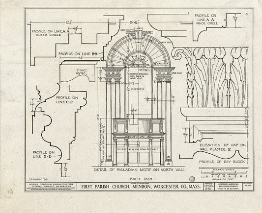 Blueprint HABS Mass,14-MEND,1- (Sheet 17 of 20) - First Parish Church (Unitarian) & Carriage Shed, Maple & Elm Streets, Mendon, Worcester County, MA