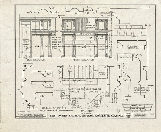 Blueprint HABS Mass,14-MEND,1- (Sheet 18 of 20) - First Parish Church (Unitarian) & Carriage Shed, Maple & Elm Streets, Mendon, Worcester County, MA