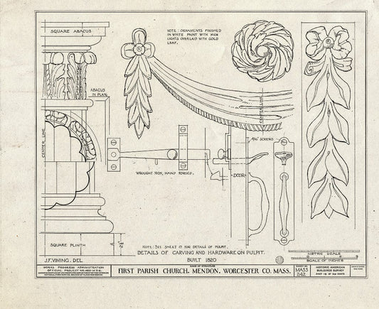 Blueprint HABS Mass,14-MEND,1- (Sheet 19 of 20) - First Parish Church (Unitarian) & Carriage Shed, Maple & Elm Streets, Mendon, Worcester County, MA