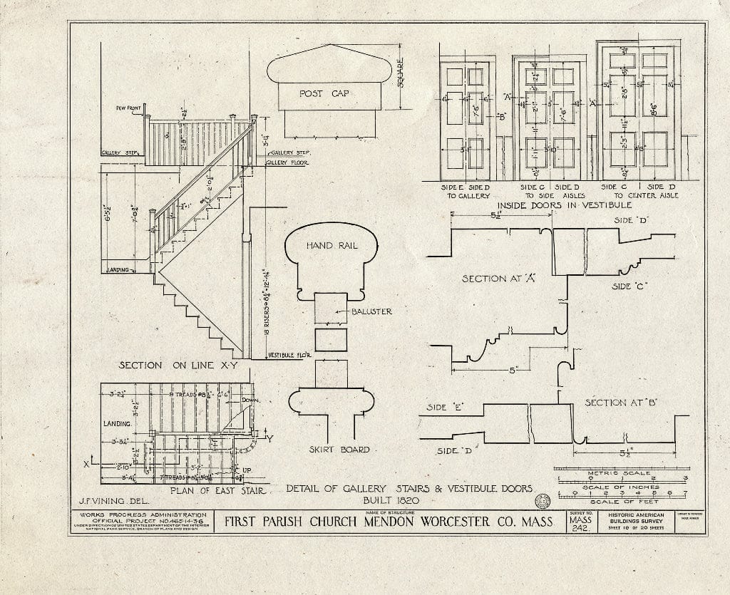 Blueprint HABS Mass,14-MEND,1- (Sheet 20 of 20) - First Parish Church (Unitarian) & Carriage Shed, Maple & Elm Streets, Mendon, Worcester County, MA