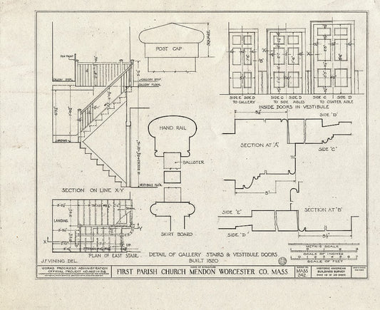 Blueprint HABS Mass,14-MEND,1- (Sheet 20 of 20) - First Parish Church (Unitarian) & Carriage Shed, Maple & Elm Streets, Mendon, Worcester County, MA