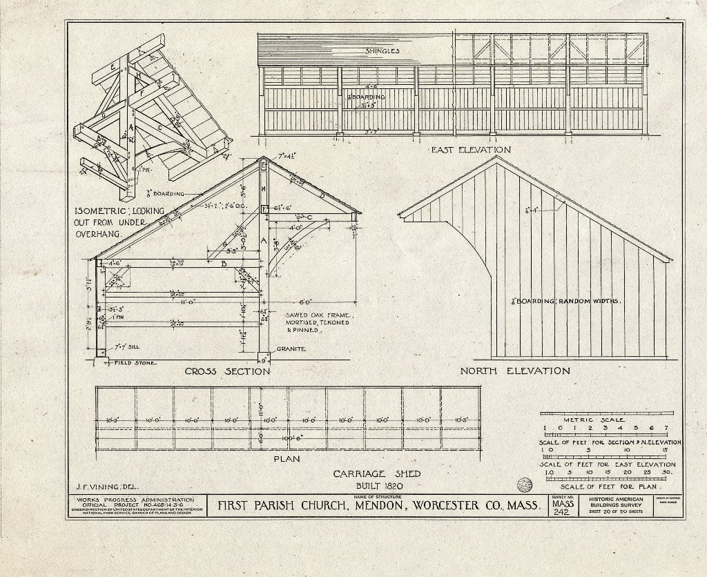 Blueprint HABS Mass,14-MEND,1- (Sheet 21 of 20) - First Parish Church (Unitarian) & Carriage Shed, Maple & Elm Streets, Mendon, Worcester County, MA