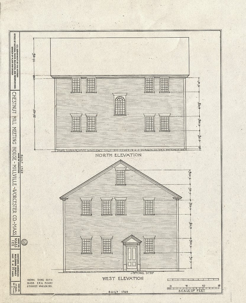 Blueprint HABS Mass,14-MILV.V,1- (Sheet 4 of 20) - Chestnut Hill Meetinghouse, Chestnut Street, Millville, Worcester County, MA