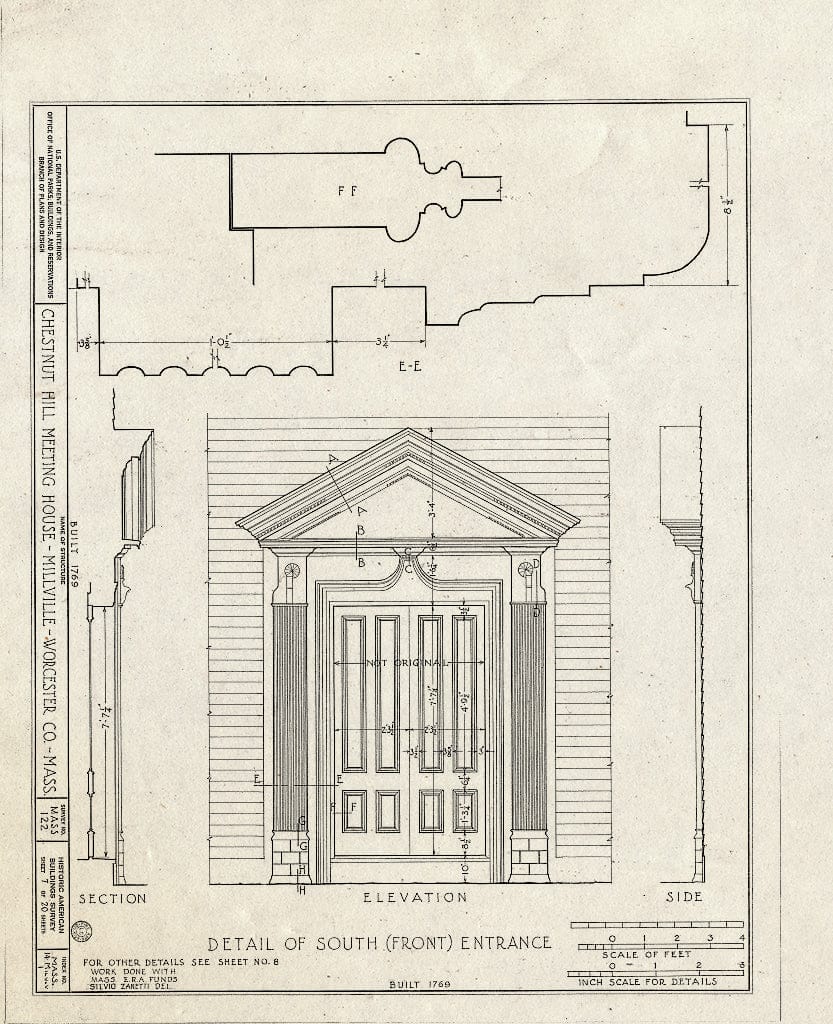 Blueprint HABS Mass,14-MILV.V,1- (Sheet 7 of 20) - Chestnut Hill Meetinghouse, Chestnut Street, Millville, Worcester County, MA