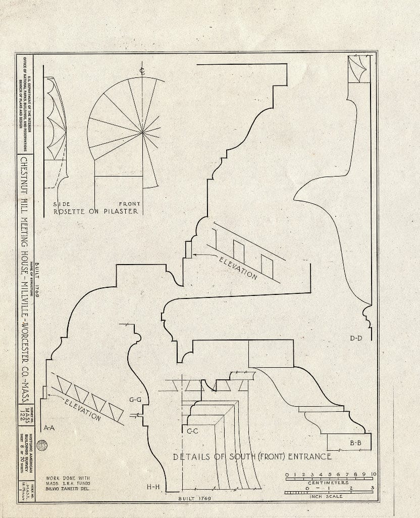 Blueprint HABS Mass,14-MILV.V,1- (Sheet 8 of 20) - Chestnut Hill Meetinghouse, Chestnut Street, Millville, Worcester County, MA