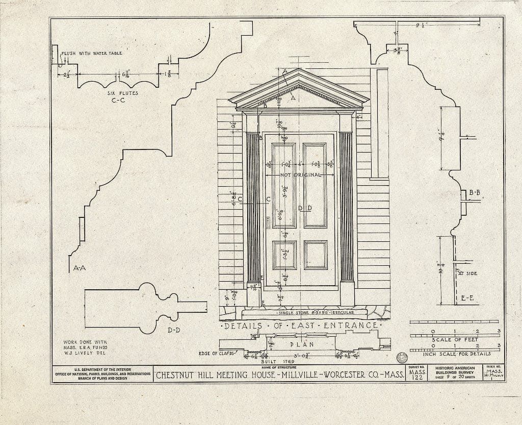 Blueprint HABS Mass,14-MILV.V,1- (Sheet 9 of 20) - Chestnut Hill Meetinghouse, Chestnut Street, Millville, Worcester County, MA