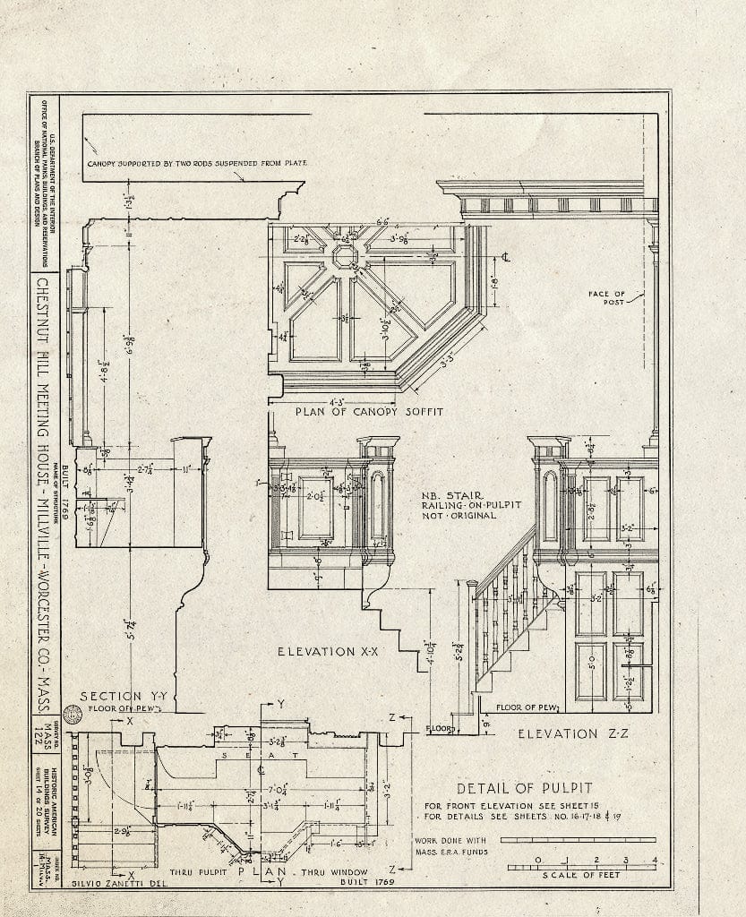 Blueprint HABS Mass,14-MILV.V,1- (Sheet 14 of 20) - Chestnut Hill Meetinghouse, Chestnut Street, Millville, Worcester County, MA