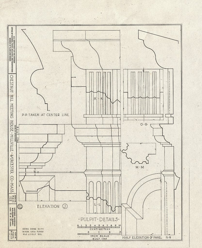 Blueprint HABS Mass,14-MILV.V,1- (Sheet 18 of 20) - Chestnut Hill Meetinghouse, Chestnut Street, Millville, Worcester County, MA