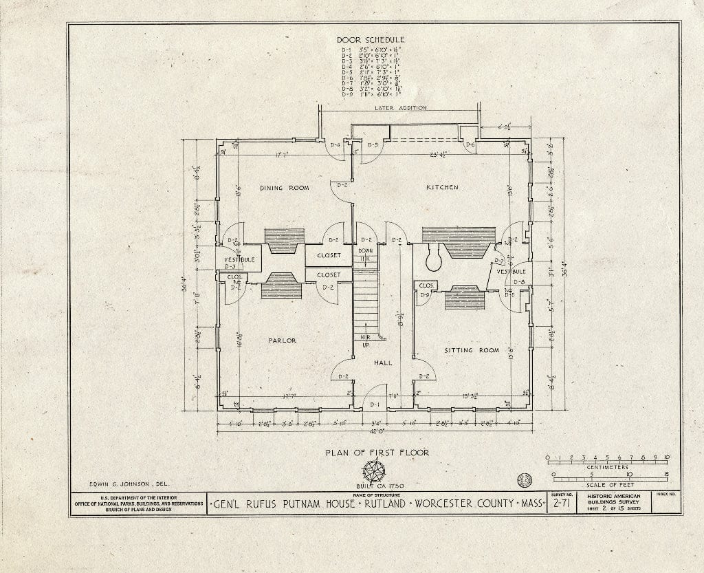 Blueprint HABS Mass,14-RUT,1- (Sheet 2 of 15) - General Rufus Putnam House, Main Street, Rutland, Worcester County, MA
