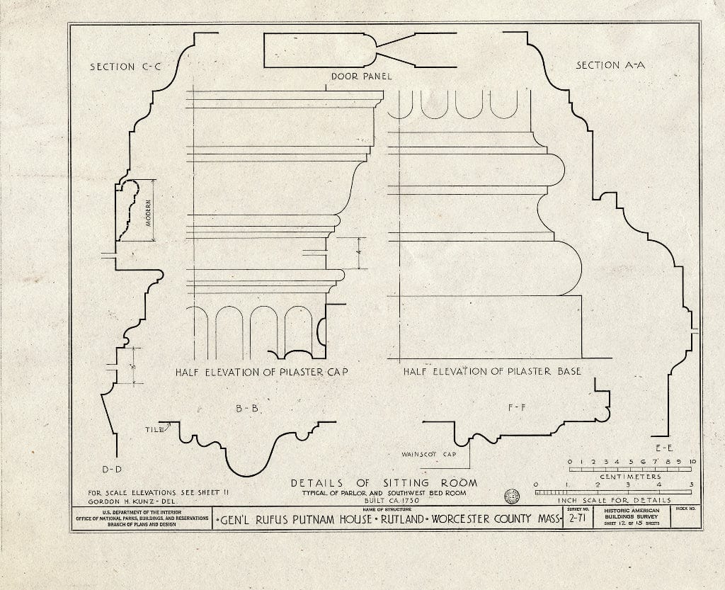 Blueprint HABS Mass,14-RUT,1- (Sheet 12 of 15) - General Rufus Putnam House, Main Street, Rutland, Worcester County, MA