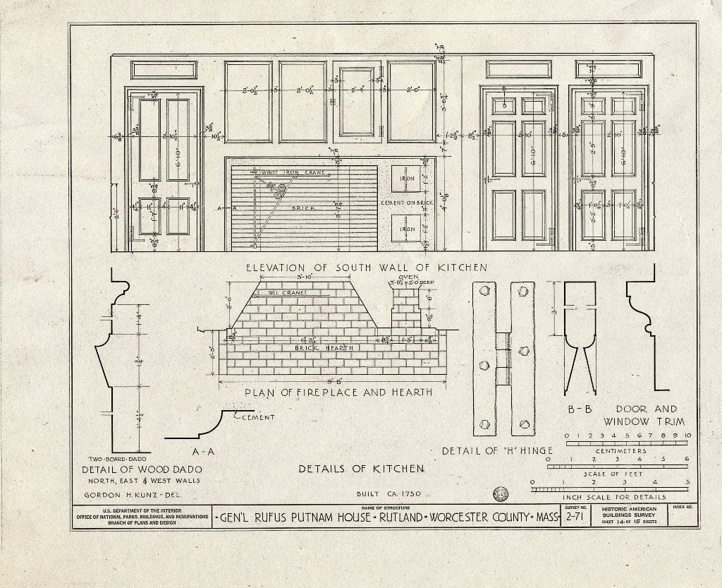 Blueprint HABS Mass,14-RUT,1- (Sheet 14 of 15) - General Rufus Putnam House, Main Street, Rutland, Worcester County, MA