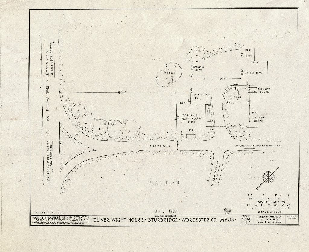 Blueprint HABS Mass,14-STURB,1- (Sheet 1 of 15) - Oliver Wight House, State Route 131, Sturbridge, Worcester County, MA