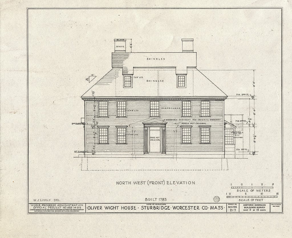 Blueprint HABS Mass,14-STURB,1- (Sheet 5 of 15) - Oliver Wight House, State Route 131, Sturbridge, Worcester County, MA