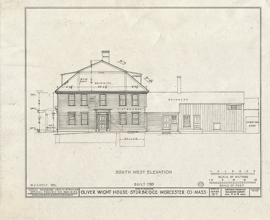 Blueprint HABS Mass,14-STURB,1- (Sheet 6 of 15) - Oliver Wight House, State Route 131, Sturbridge, Worcester County, MA