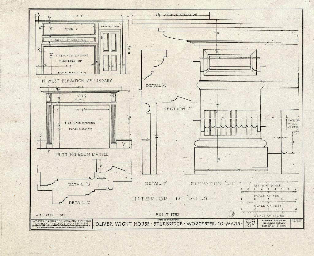 Blueprint HABS Mass,14-STURB,1- (Sheet 15 of 15) - Oliver Wight House, State Route 131, Sturbridge, Worcester County, MA