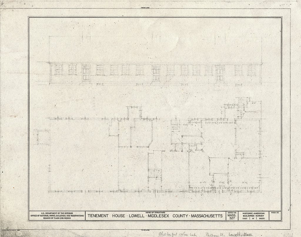 Blueprint HABS Mass,9-Low,3- (Sheet 1 of 1) - Tenement House, Chelmsford Glass Works, Lowell, Middlesex County, MA