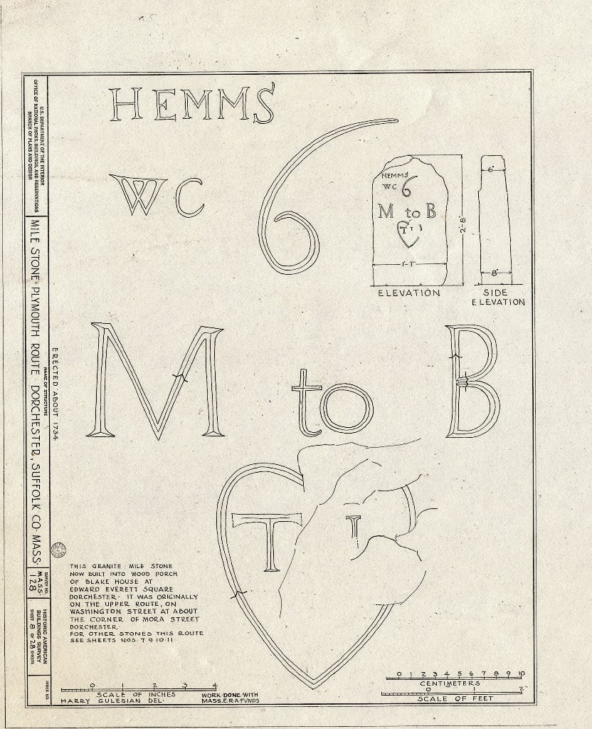 Blueprint HABS Mass,13-BOST.V,1- (Sheet 8 of 28) - Milestones, Various Boston Vicinity Locations, Boston, Suffolk County, MA
