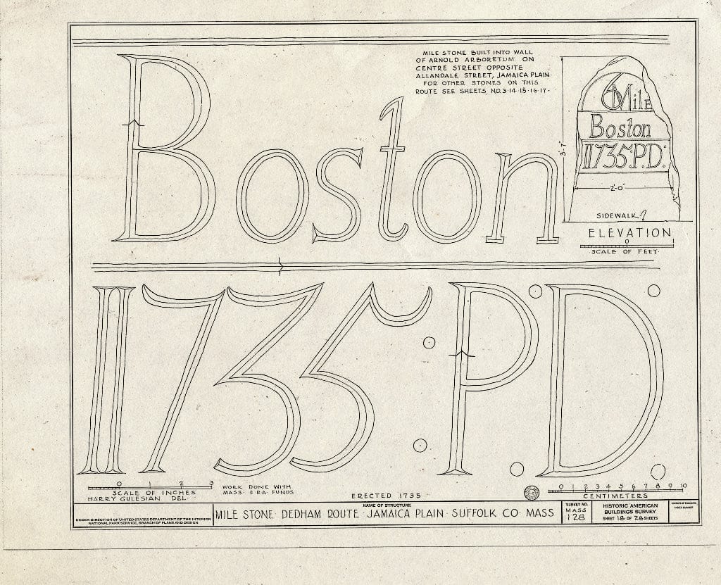 Blueprint HABS Mass,13-BOST.V,1- (Sheet 18 of 28) - Milestones, Various Boston Vicinity Locations, Boston, Suffolk County, MA