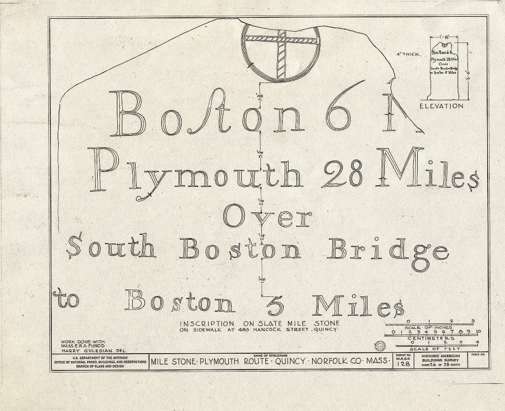 Blueprint HABS Mass,13-BOST.V,1- (Sheet 26 of 28) - Milestones, Various Boston Vicinity Locations, Boston, Suffolk County, MA