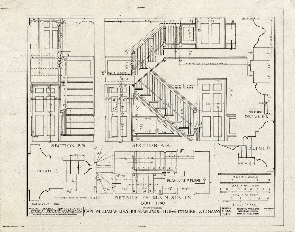 Blueprint HABS Mass,11-WEYMO,1- (Sheet 12 of 22) - Captain William Wildes House, 872 Commercial Street, Weymouth, Norfolk County, MA
