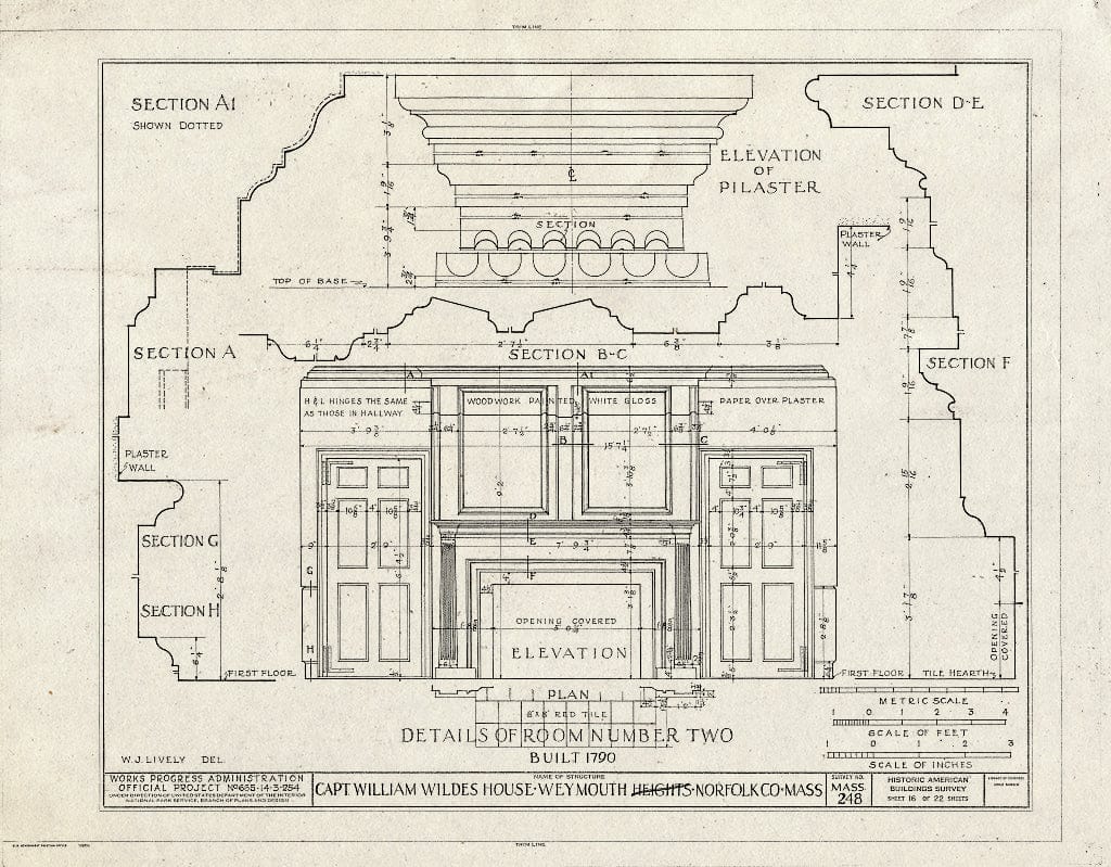 Blueprint HABS Mass,11-WEYMO,1- (Sheet 16 of 22) - Captain William Wildes House, 872 Commercial Street, Weymouth, Norfolk County, MA