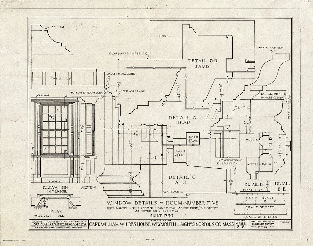 Blueprint HABS Mass,11-WEYMO,1- (Sheet 19 of 22) - Captain William Wildes House, 872 Commercial Street, Weymouth, Norfolk County, MA