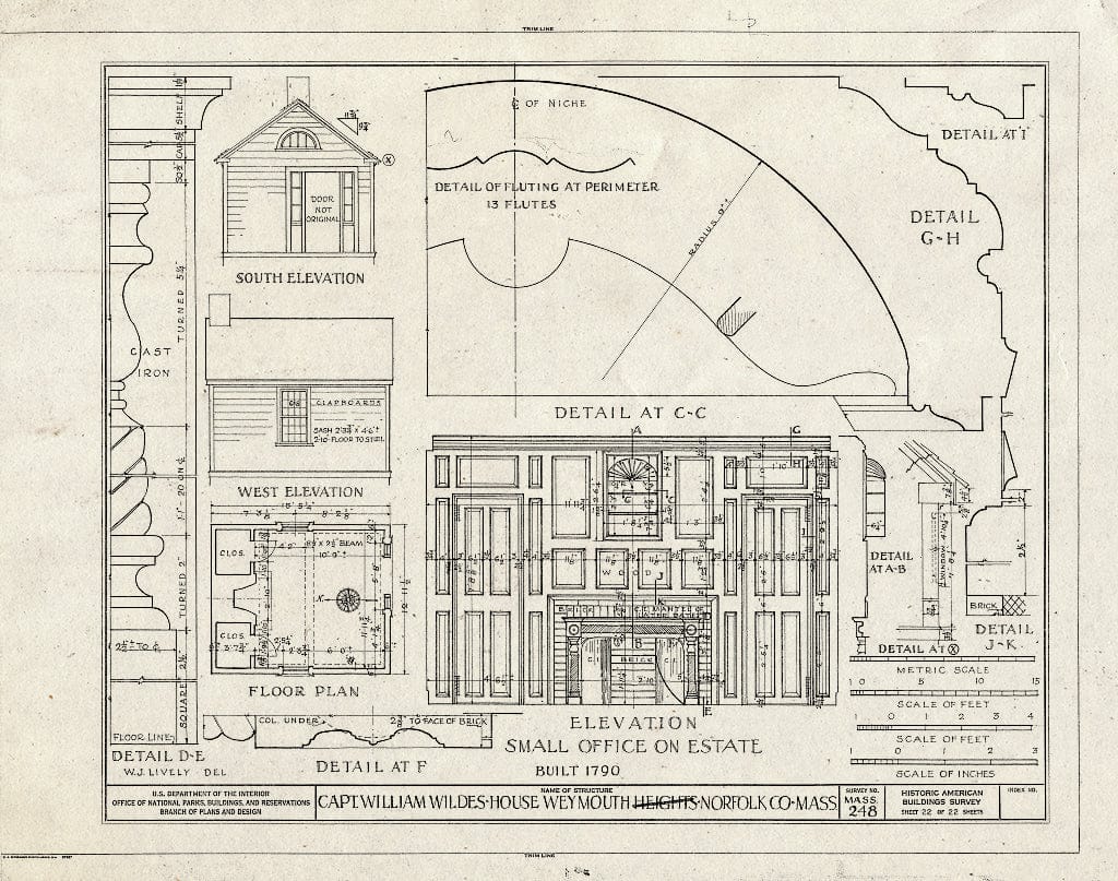 Blueprint HABS Mass,11-WEYMO,1- (Sheet 22 of 22) - Captain William Wildes House, 872 Commercial Street, Weymouth, Norfolk County, MA
