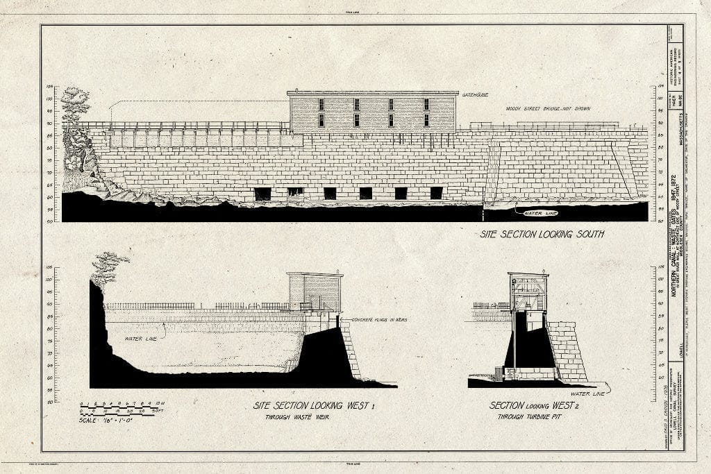 Blueprint HAER Mass,9-Low,15C- (Sheet 4 of 5) - Northern Canal, Waste Gates, Lowell, Middlesex County, MA