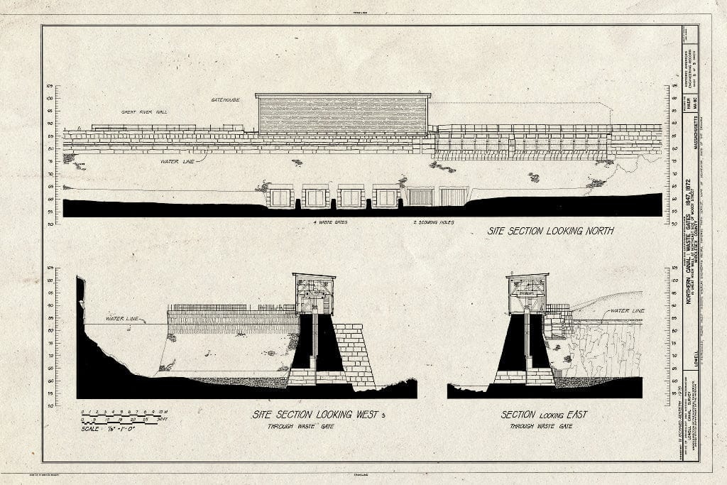 Blueprint HAER Mass,9-Low,15C- (Sheet 5 of 5) - Northern Canal, Waste Gates, Lowell, Middlesex County, MA