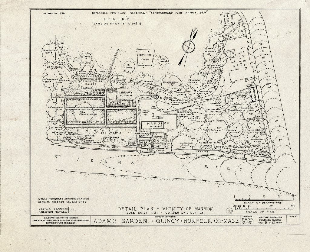 Blueprint HABS Mass,11-QUI,5A- (Sheet 3 of 12) - Adams Mansion Flower Garden, 135 Adams Street, Quincy, Norfolk County, MA