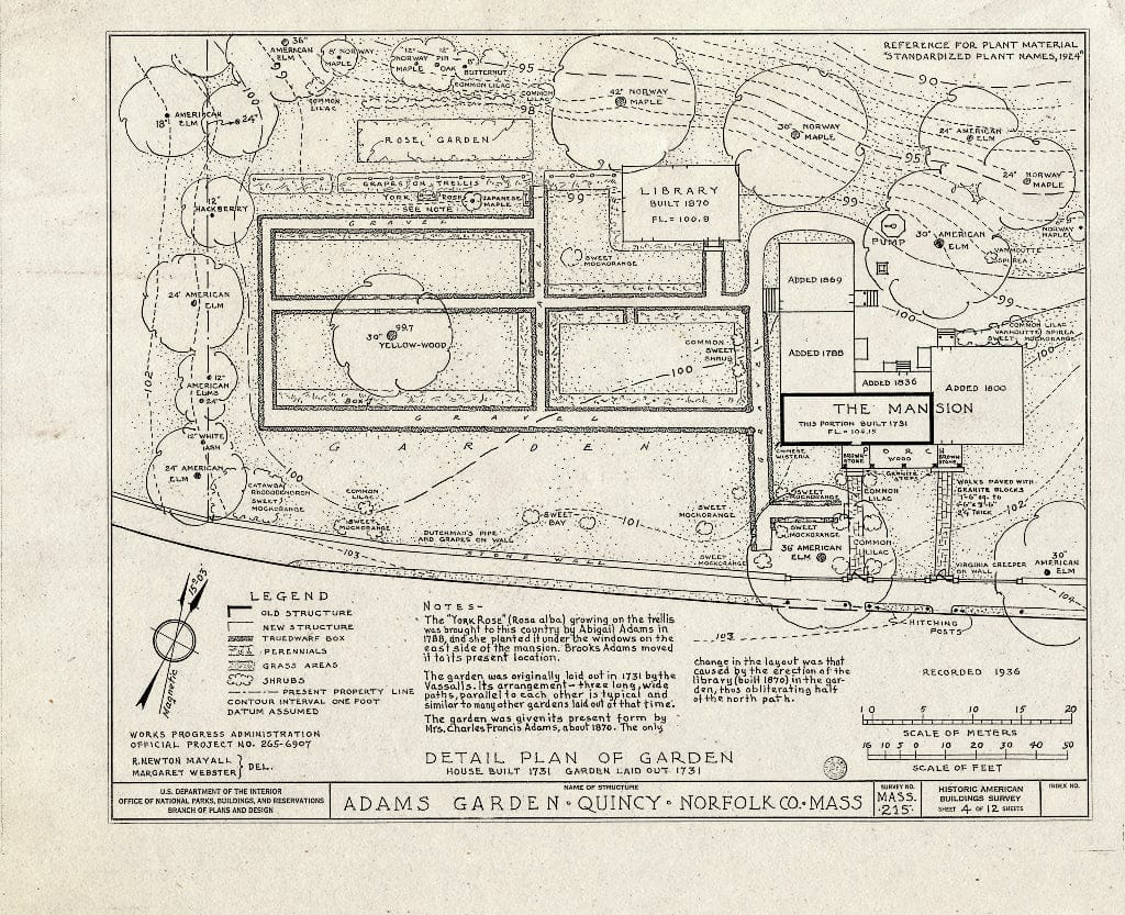 Blueprint HABS Mass,11-QUI,5A- (Sheet 4 of 12) - Adams Mansion Flower Garden, 135 Adams Street, Quincy, Norfolk County, MA