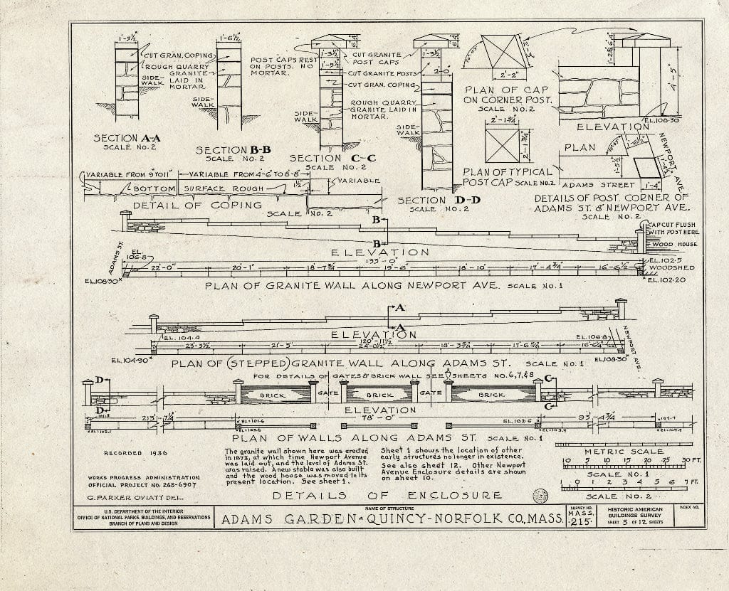 Blueprint HABS Mass,11-QUI,5A- (Sheet 5 of 12) - Adams Mansion Flower Garden, 135 Adams Street, Quincy, Norfolk County, MA
