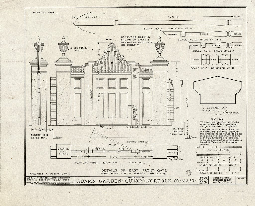 Blueprint HABS Mass,11-QUI,5A- (Sheet 6 of 12) - Adams Mansion Flower Garden, 135 Adams Street, Quincy, Norfolk County, MA