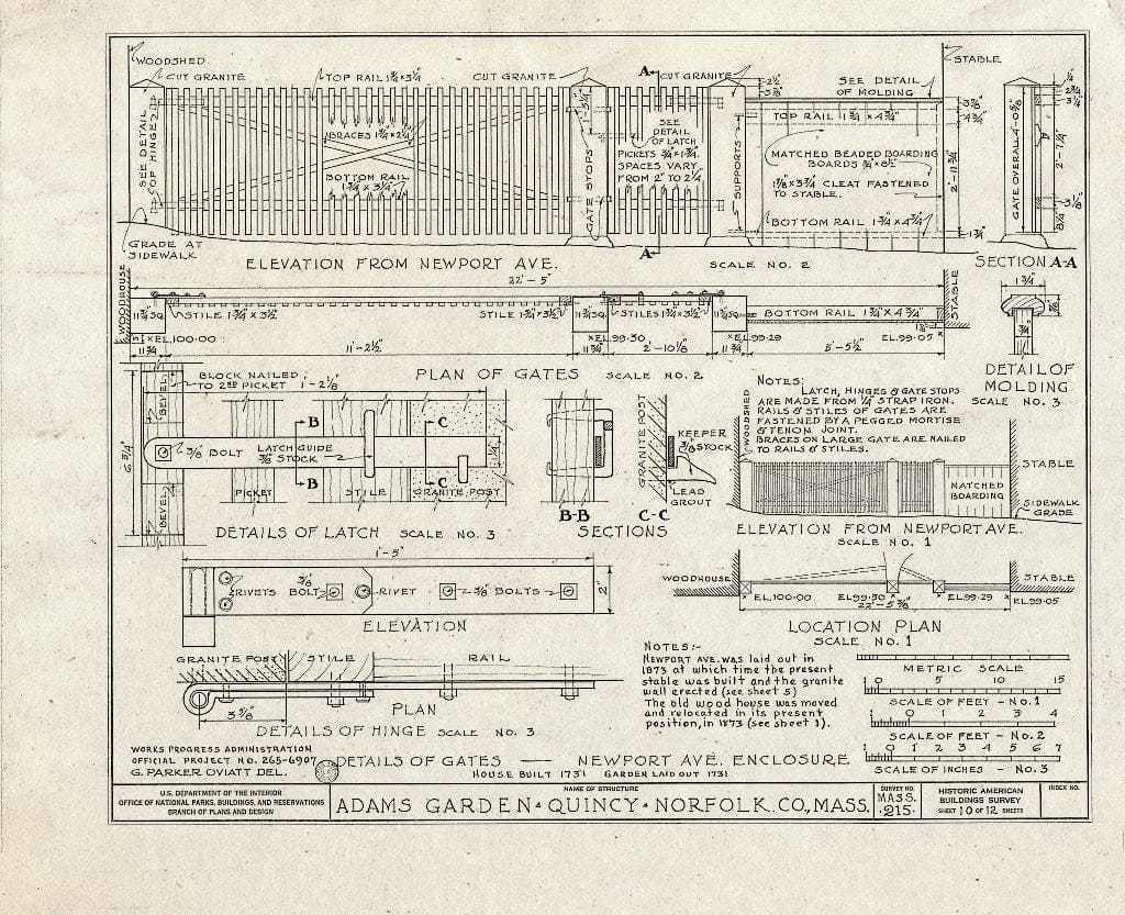 Blueprint HABS Mass,11-QUI,5A- (Sheet 10 of 12) - Adams Mansion Flower Garden, 135 Adams Street, Quincy, Norfolk County, MA