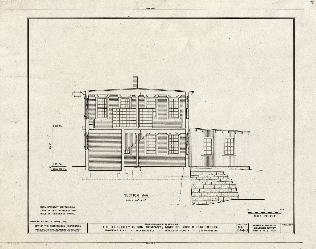 Blueprint HABS Mass,14-WILK,1B- (Sheet 2 of 2) - D. T. Dudley & Son Company, Machine Shop & Powerhouse, Providence Road, Wilkinsonville, Worcester County, MA