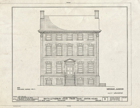 Blueprint 6. Northeast Elevation - Smyth-Letherbury House, 107 Water Street, Chestertown, Kent County, MD