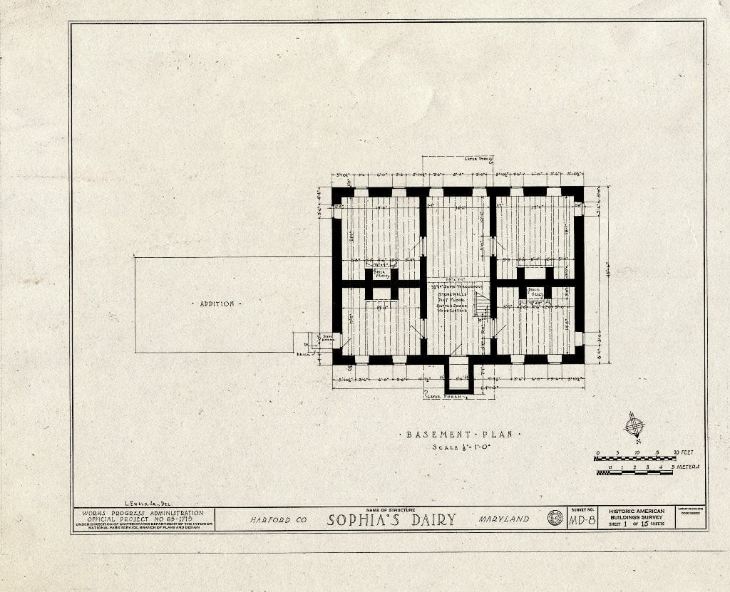 Blueprint HABS MD,BELCA,1- (Sheet 1 of 15) - Sophia's Dairy, Pulaski Highway Vicinity, Belcamp, Harford County, MD