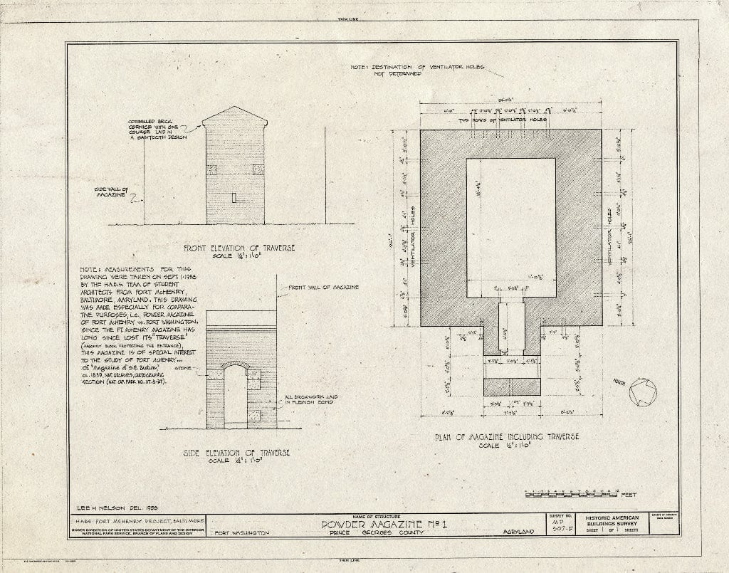 Blueprint HABS MD, 7-FOWA,1- (Sheet 1 of 1) - Fort Washington, Powder Magazine No. 1, Fort Washington Road, Fort Washington Forest, Prince George's County, MD
