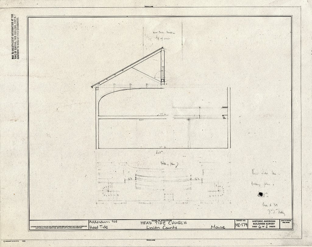 Blueprint Interior Details - Head Tide Church, 1838 Head Tide Church Road, Head Tide, Lincoln County, ME