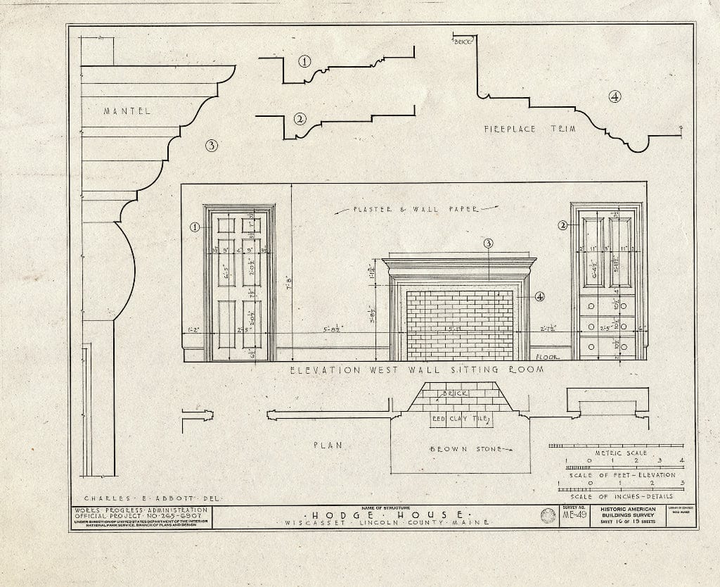 Blueprint HABS ME,8-WISC,5- (Sheet 16 of 19) - Hodge House, Hodge Street & Route 1, Wiscasset, Lincoln County, ME