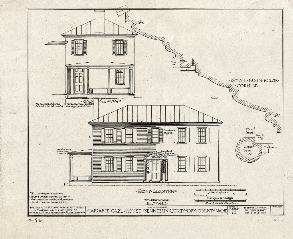 Blueprint HABS ME,16-KENP,4- (Sheet 1 of 3) - Larabee-Carl House, North Street, Kennebunkport, York County, ME