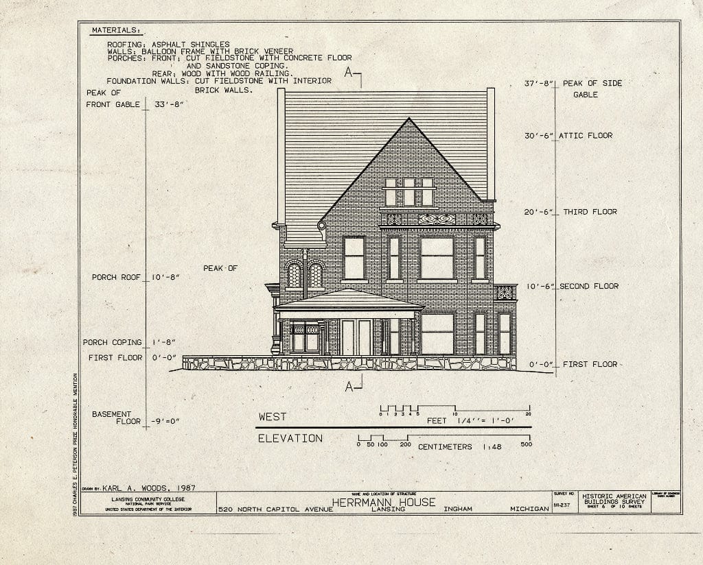 Blueprint HABS MICH,33-LAN,2- (Sheet 6 of 10) - Herrmann House, 520 North Capitol Avenue, Lansing, Ingham County, MI