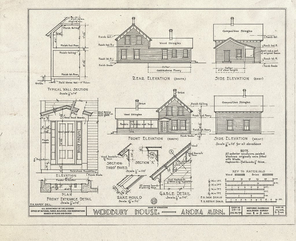 Blueprint HABS MINN,2-ANOK,1- (Sheet 1 of 2) - Woodbury House, Main Street & Second Avenue, Anoka, Anoka County, MN