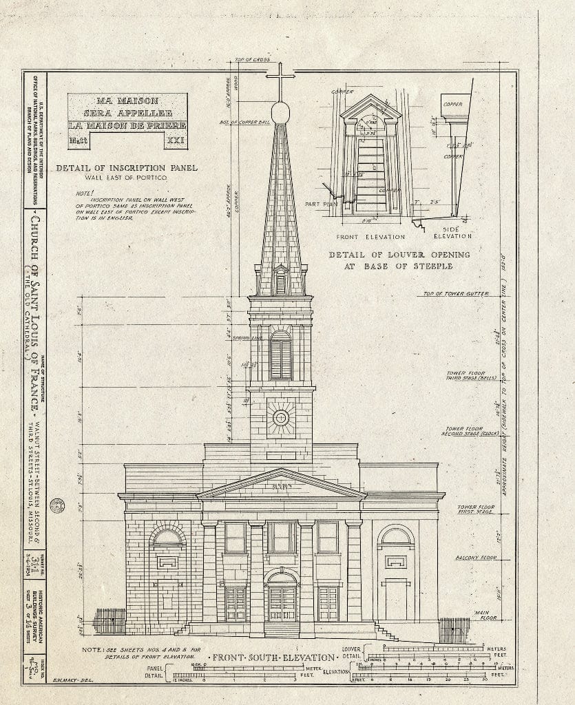 Blueprint HABS MO,96-SALU,1- (Sheet 3 of 14) - Church of St. Louis of France (Roman Catholic), Third & Walnut Streets, Saint Louis, Independent City, MO