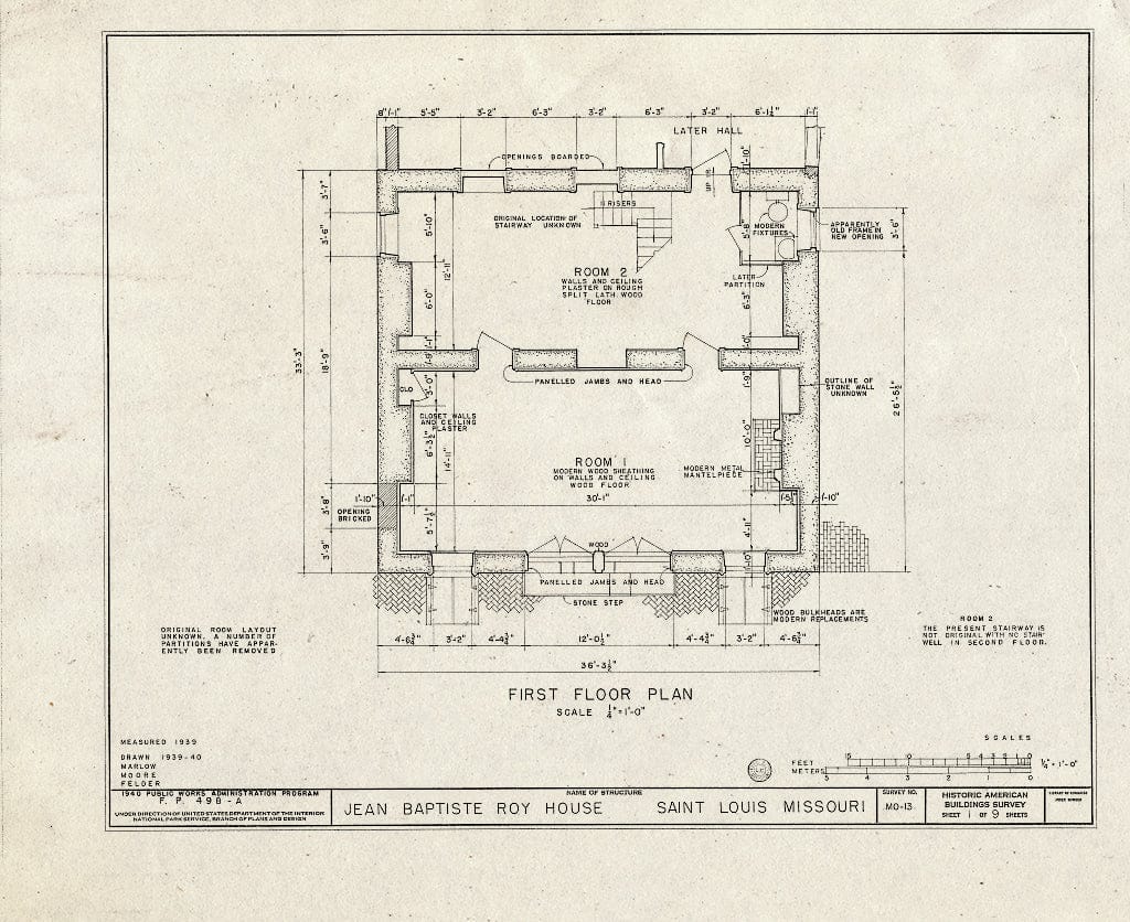 Blueprint HABS MO,96-SALU,16- (Sheet 1 of 9) - Jean Baptiste Roy House, 615 South Second Street, Saint Louis, Independent City, MO