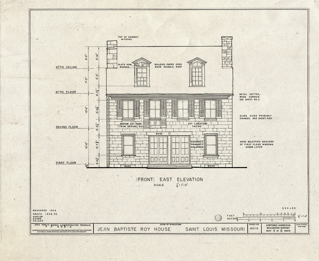 Blueprint HABS MO,96-SALU,16- (Sheet 4 of 9) - Jean Baptiste Roy House, 615 South Second Street, Saint Louis, Independent City, MO