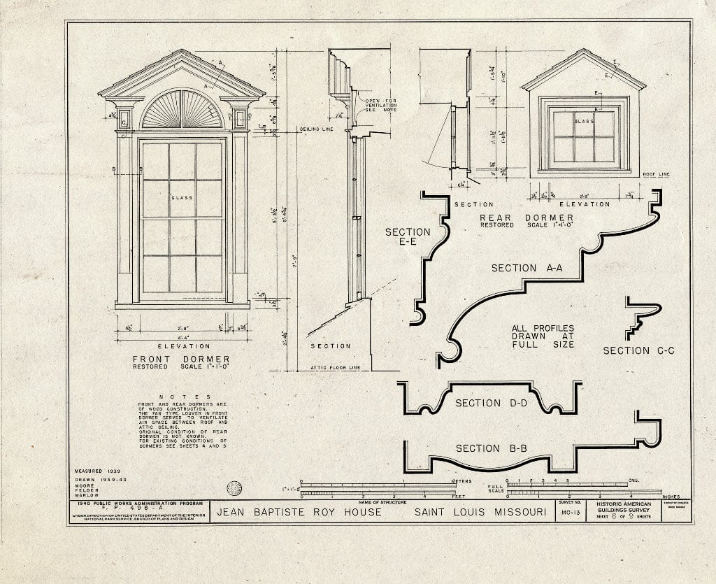 Blueprint HABS MO,96-SALU,16- (Sheet 6 of 9) - Jean Baptiste Roy House, 615 South Second Street, Saint Louis, Independent City, MO